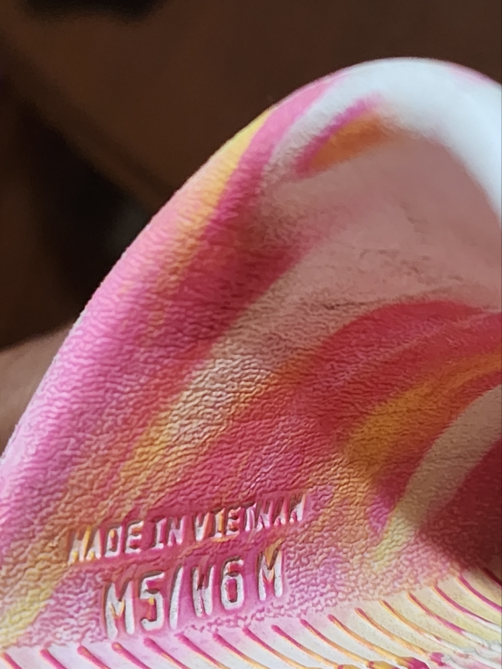 Nike White Tie-Dye Slide Sandals with Pink & Yellow Swirls - Picture 3 of 4